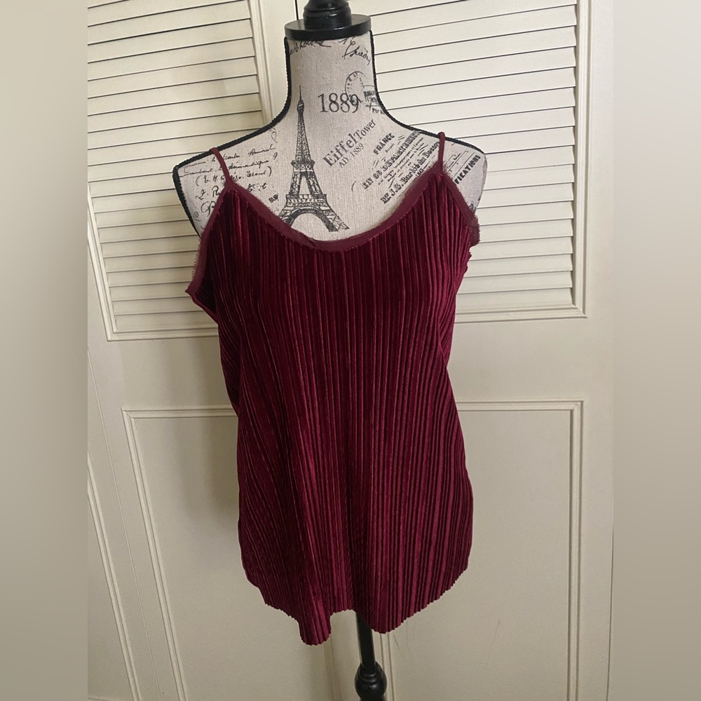 Dalia burgundy velvet ribbed spaghetti strap tank top camisole